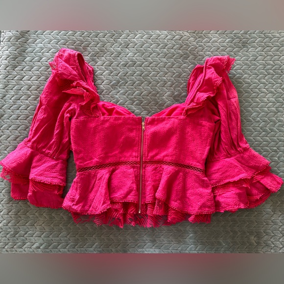 NWOT Tea & Cup Ruffled Dressy Blouse in Fuchsia - Picture 4 of 5